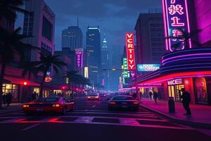 GTA 6 Vice City boardwalk at night with neon lights